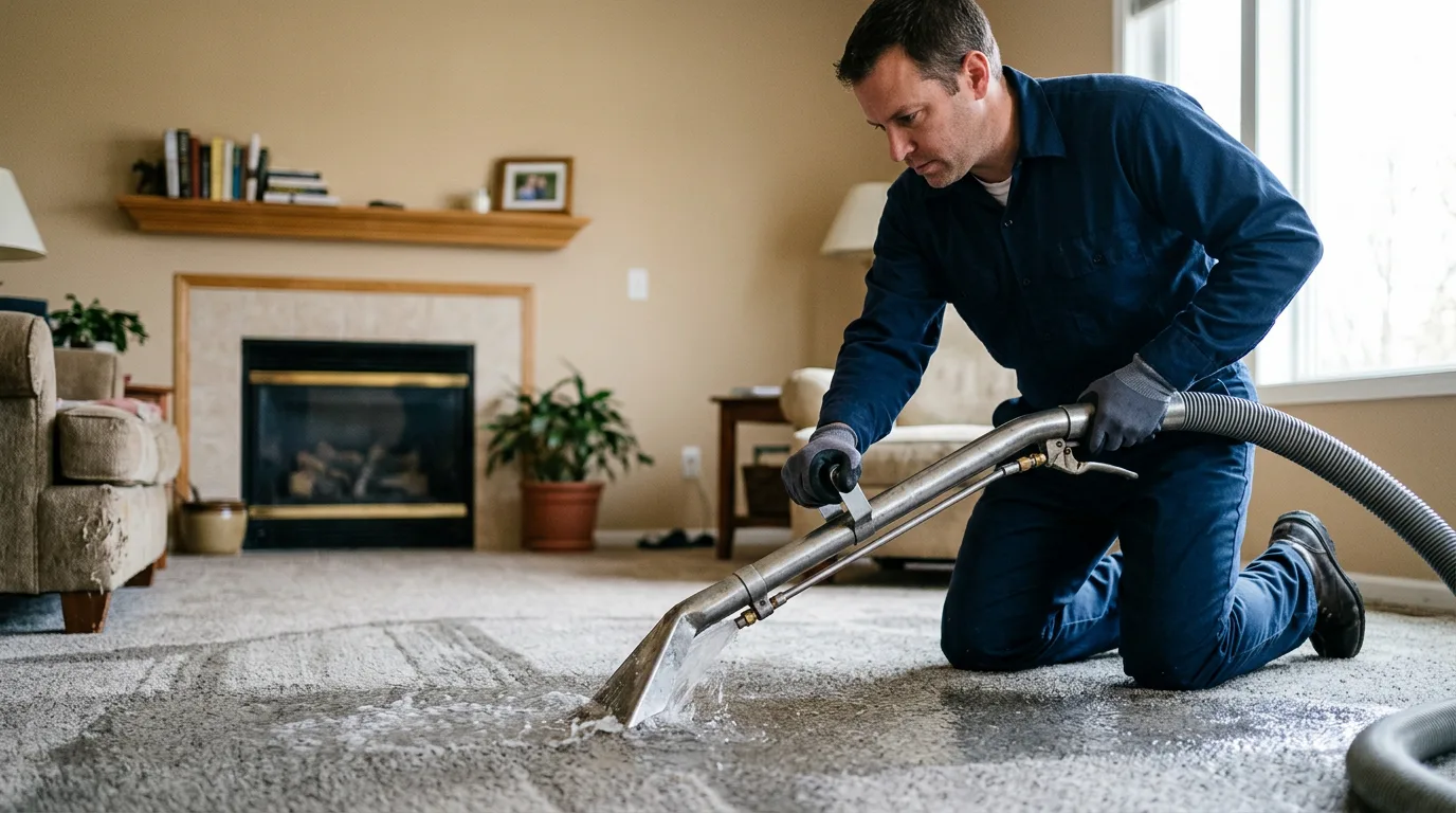 Water damage restoration technician working near Warren, IN